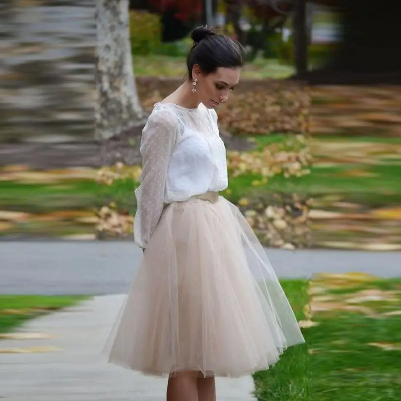 Light Champagne Tulle Skirt fashion style Knee Length Tutu Skirt With