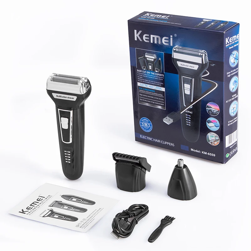 1 x Профессиональная высокопродвинутая система бритья/перезаряжаемая машинка для стрижки волос/бритва/волосы в носу для Kemei-6559