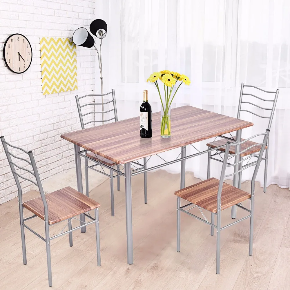 Giantex 5 Piece Dining Set Wood Metal Table and 4 Chairs Kitchen Modern Furniture New Home Furniture HW56194