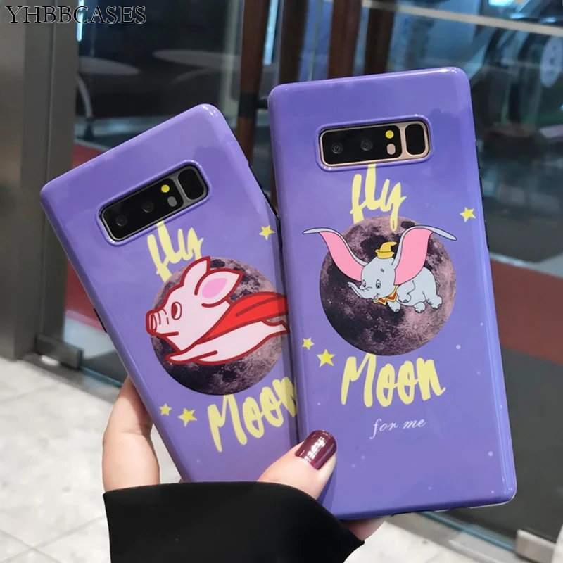 YHBBCASES мультяшный фиолетовый IMD чехол для samsung Note 8 9 Забавные милые летающие Слоны