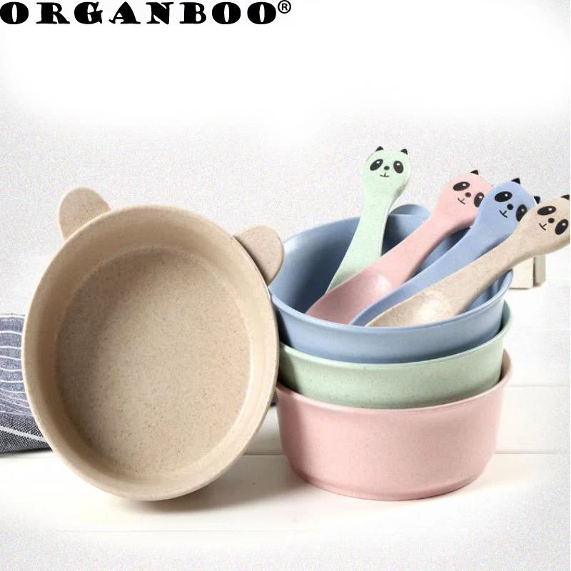

ORGANBOO 1Set Wheat straw cutlery set cartoon panda child anti-scalding anti-fall microwave oven available dinnerware set