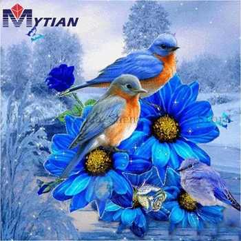

Needlework Diamond Embroidery Hot Sale 5D DIY Diamond Painting Birds On Blue Flowers Mosaic Picture Handmade Rhinestone Home Dec