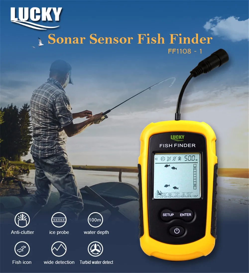 LUCKY FF1108-1 Портативный Рыболокаторы эхолот 100 м Sonar ЖК-дисплей эхолоты эхолот Echo эхолот для рыбалки 200 кГц