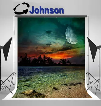 

sea beach Magical Evening Ocean half Moon backdrops Vinyl cloth High quality Computer print wall photo studio background