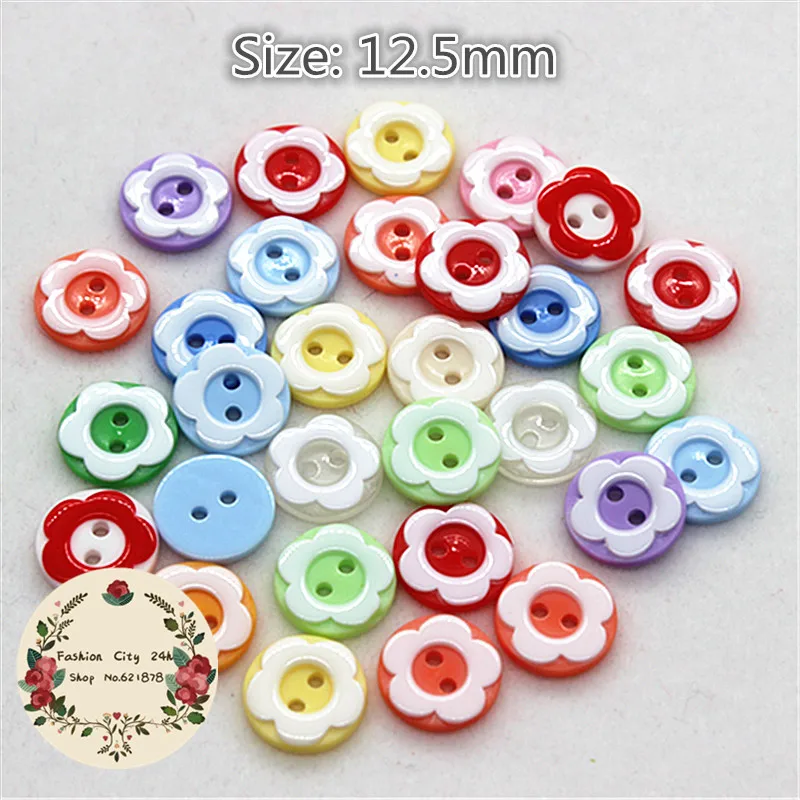 

100PCS Mix Colors 12.5mm Plastic Rounsd Flower Buttons 2 Holes Sewing Children Buttons Jewelry Accessory