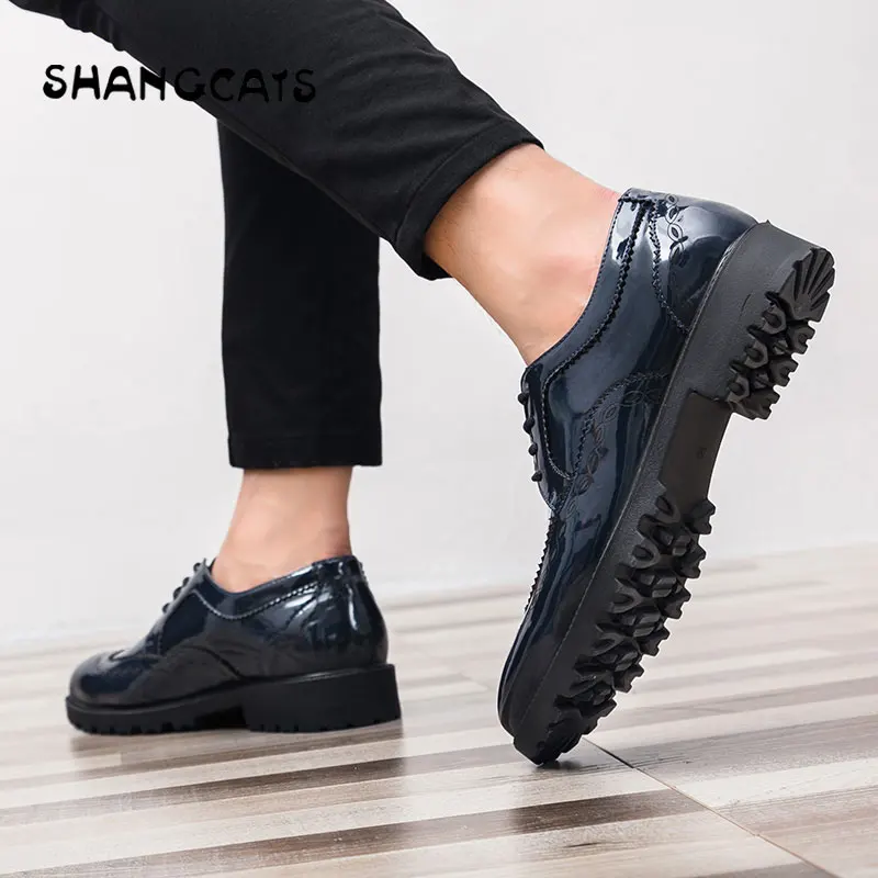 

Thick-soled wear-resistant Brock shoes men's formal shoes wedding office party shoes men blue white footwear dress shoes male