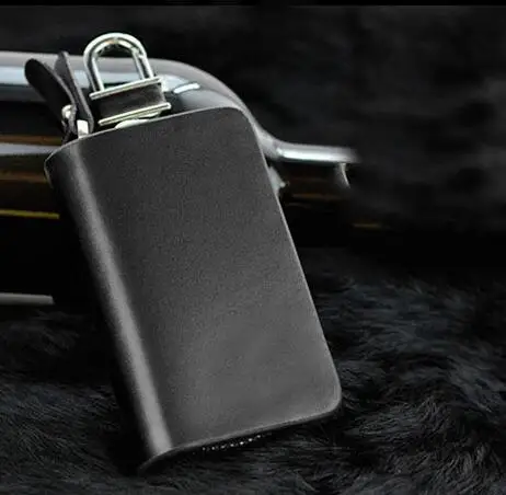 Модный однотонный кошелек для ключей из натуральной кожи для автомобиля квадратный кошелек для ключей на молнии черный/коричневый цвет - Цвет: black