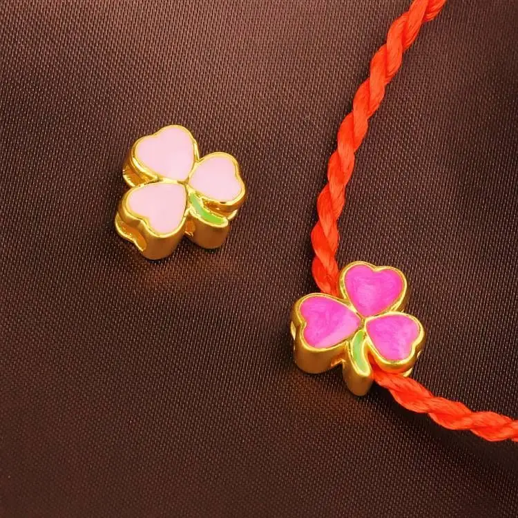 

1pcs Pure 24K Yellow Gold Pendant / 3D Lucky three Leaf enamel Pendant /1.7g