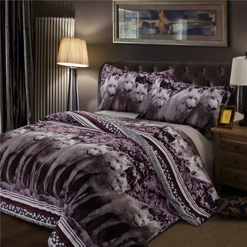

3 Piece Wolf 3D Bedding Set Snow Wolf in the Woods Print 3D Animal Bedding Sets Super Warm,Super soft Safari Animal,No Comforter
