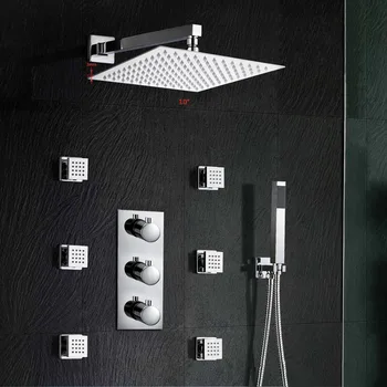 

Promotion 10 " Waterfall Rain Shower Head Faucet Thermostatic Valve Mixer Tap W/ Massage Jets Wall Mounted -Free Shipping