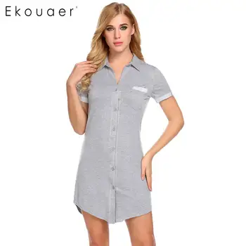 

Ekouaer Women Sleepshirt Night Dress Soft Sleepwear Button Down Short Sleeve Nightgown Chemise Nightwear Dress Female Clothing