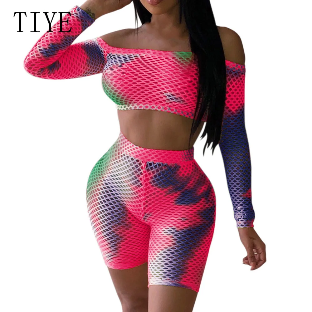 TIYE Casual Two Pieces Sets Crop Top and Slim Pants Sexy Off Shoulder Long Sleeve Grid Playsuits New Fashion Tie-dyed Jumpsuits TIYE Casual Two Pieces Sets Crop Top and Slim Pants Sexy Off Shoulder Long Sleeve Grid Playsuits New Fashion Tie-dyed Jumpsuits