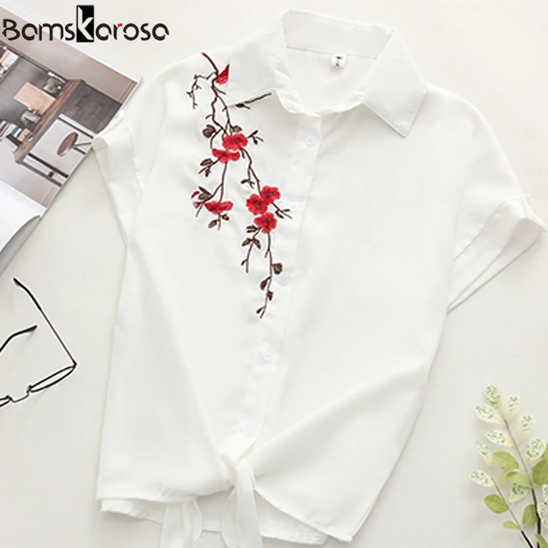 

Summer White Shirt Women Blouse 2019 Fashion Summer Top Embroidery Bat Sleeve Solid Casual Tops Loose Shirt Blusas Feminina