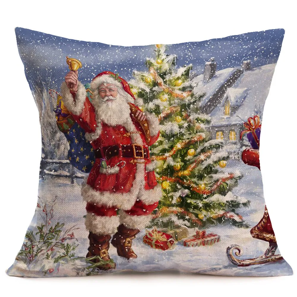 Рождественская наволочка для подушки, льняная наволочка с принтом Санта Клауса, наволочка для дивана, наволочка для подушки, украшение дома, рождественские наволочки для подушек - Цвет: K