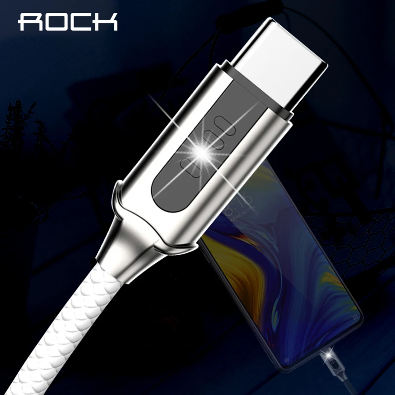 Rock 3A USB tipo C Cable de carga rápida de desconexión automática Cable de datos para Samsung Xiaomi 1 M luminoso de luz de Flash
