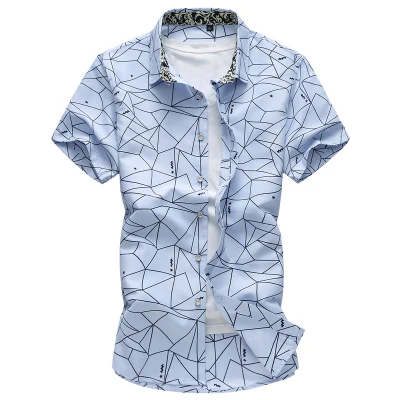Летняя мужская гавайская рубашка с коротким рукавом - Цвет: Небесно-голубой