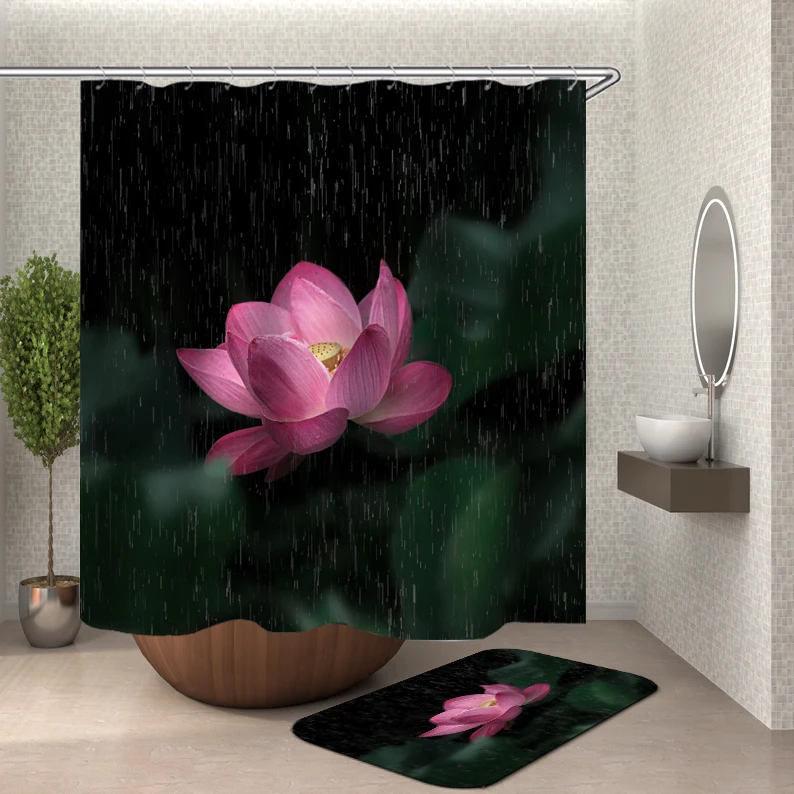 Floral shower curtain fabric 3d bathroom shower curtains bathroom curtain hooks waterproof water repellent bathroom or mat - Цвет: HY81