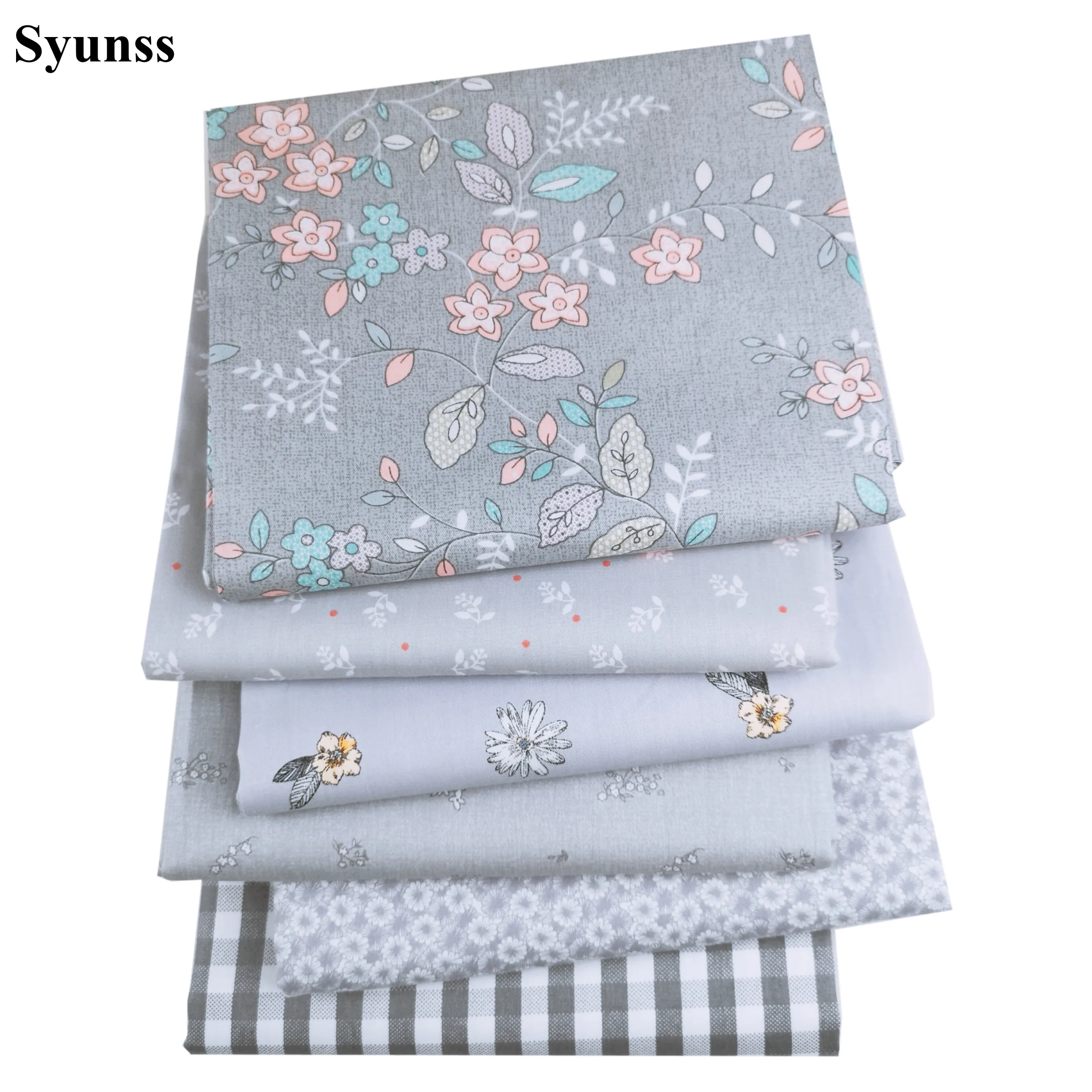 

Syunss New Gray Floral Grid Printed Twill Cotton Fabric For Baby Child Patchwork Cloth DIY Sewing Quilting Fat Quarters Material