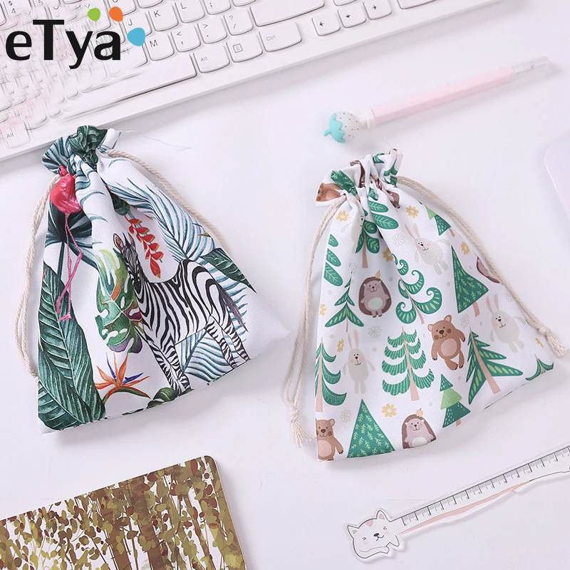 

eTya Cotton Linen Drawstring Bag Women Portable Small Cosmetic Bag Dustproof Storage Coin Purse Travel Organizer Makeup Bags