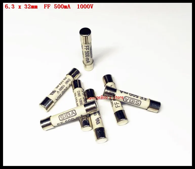 10 30 шт./лот 6 3x32 мм FF 500mA 1000V SIBA керамический предохранитель DMI Fuse 70 172 40|Перемычки| |