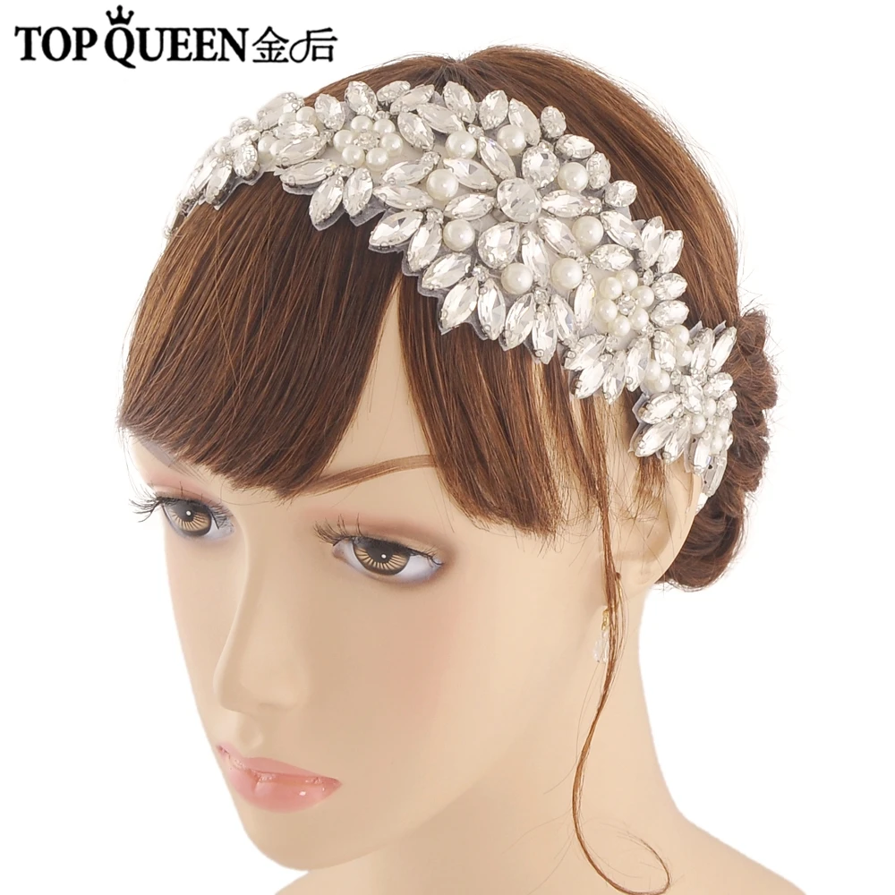 

Genuine TOPQUEEN H266 Classical wide Bridal Hair Accessories For Women Rhinestones and Pearls Flower Hairband Bride Hair Jewelry