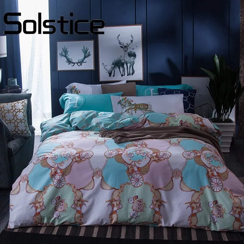 

Solstice Home Textile Luxury Carriage Pattern Printed 4Pcs Twin Full Great Brand Series One Claire Duvet Cover Sets 30