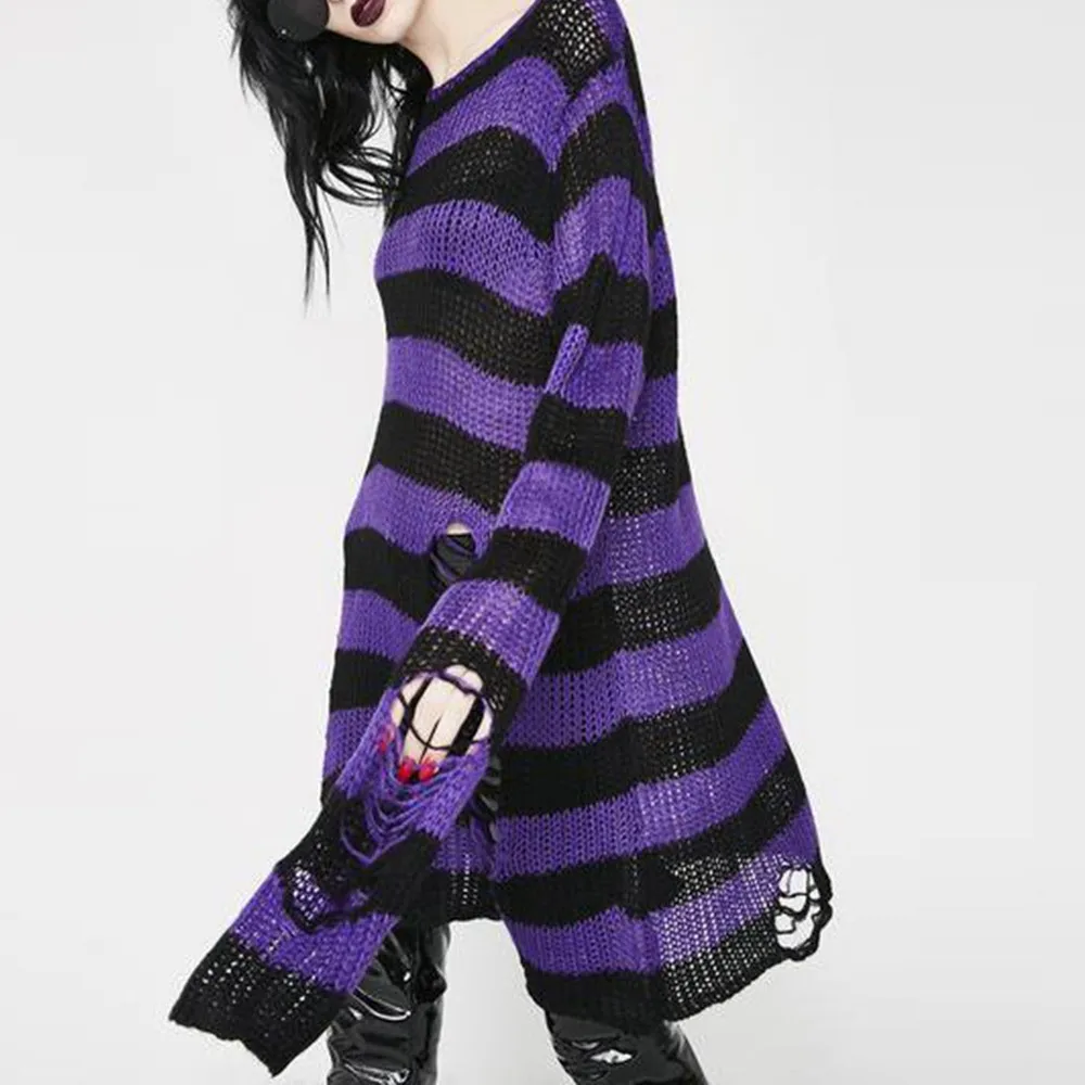 Rosetic Women Sweater Long Pullover Striped Loose Befree Gothic Winter Jackets Hole Sweaters Knitted Jumpers Sweter Mujer Goth Rosetic Women Sweater Long Pullover Striped Loose Befree Gothic Winter Jackets Hole Sweaters Knitted Jumpers Sweter Mujer Goth