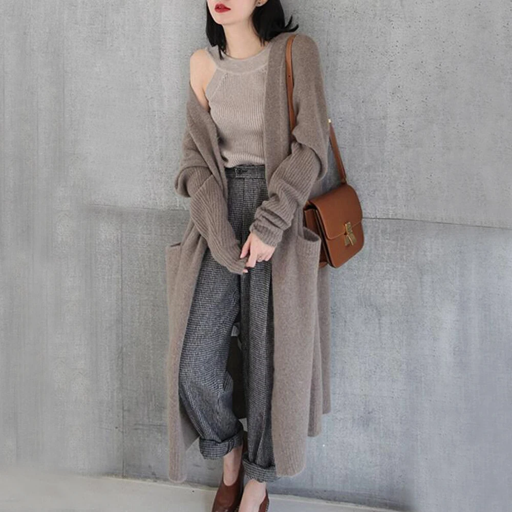 

Factory Hot Sale Pure Cashmere Blend Long Sweaters Vintage Open Stitch for Spring Fashion KSR196