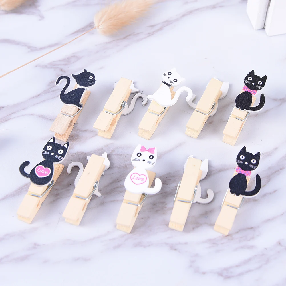 10 шт./лот DIY Инструменты Японский кот деревянные клипсы с пеньковой веревкой мини клип Kawaii из древесной бумаги зажим для сумки