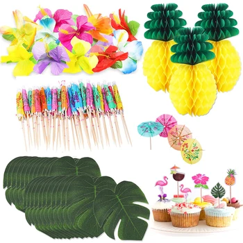 

2019 New Tropical Palm Leaves Hibiscus Flowers Tissue Paper Pineapples for Tropical Luau Party Supplies Hawai Party Decorations