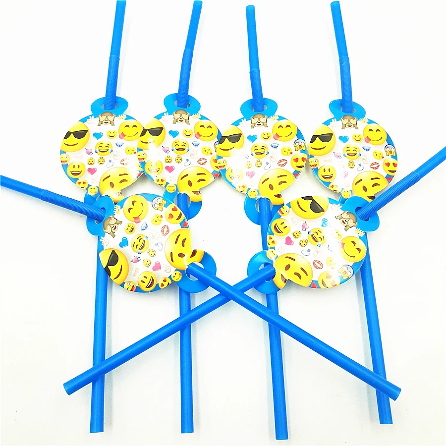 

6pcs/set Emoji Expression Straw Kids Birthday Party Supplies Baby Shower Tableware Straws Theme Party Plastic Drinking Straws