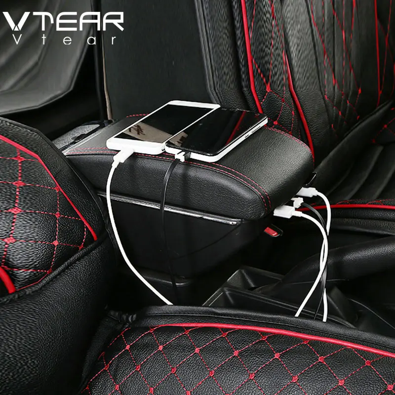 Vtear USB interface arm rest car-styling For mitsubishi colt armrest interior storage box center console accessories 2008 2007 - Название цвета: USB Red thread