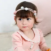 Детская Милая повязка на голову с меховым помпоном, двухслойные повязки для волос с эластичным нейлоновым ободком для волос для девочек, аксессуары для волос
