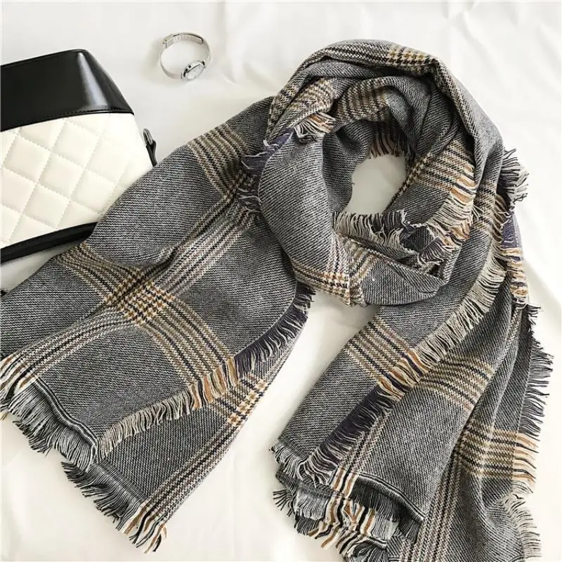 3 Colors High quality fashion lady feel camel dark plaid scarf thick autumn and winter models large shawl