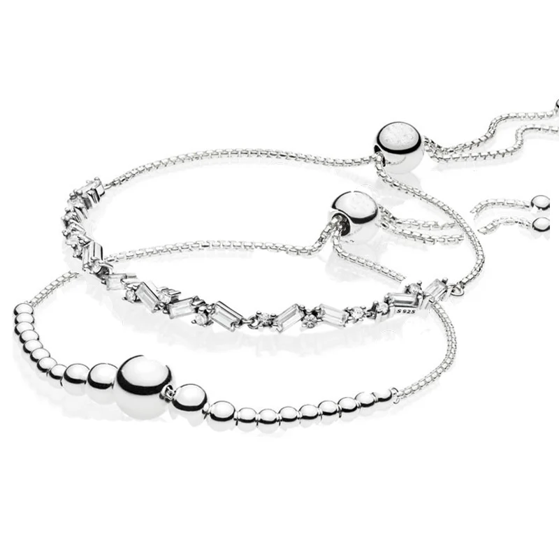

String Of Beads Glacial Beauty Sliding Clasp Adjust Bracelet Fit Pandora Snake Chain Bangle 925 Sterling Silver Bead Charms