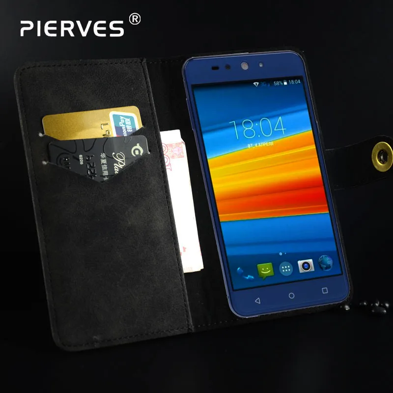 

Pierves Handmade Retro Flip Cover with Snap Magnetic Closu Vintage Leather Wallet Phone Case For DEXP Z155