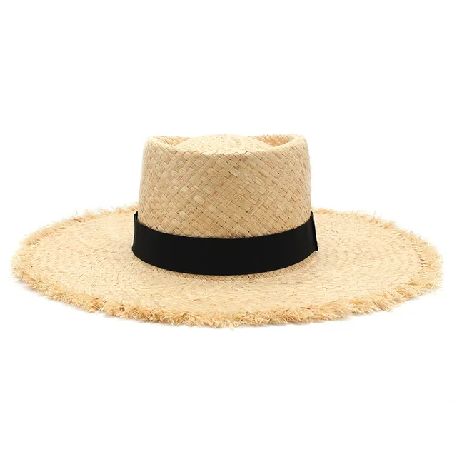 Wholesale New Belt Raffia Straw Summer Sun Visor Hats For Women Lady Foldable Fashion Handmade Cap Wide Brim Panama Beach Hat 2