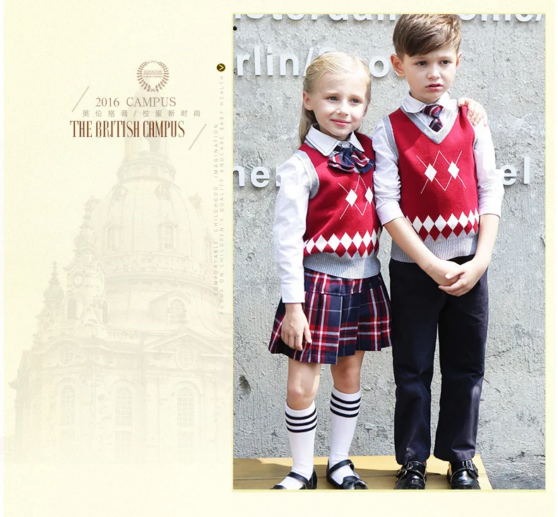 Детская школьная форма 4 шт. костюмы мальчиков и девочек школьная форма свитер Топ и юбка куртка студент Детский сад Униформа D-0526