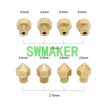 

SWMAKER 4pcs 3D printer accessories MK8 Extruder Brass Nozzle Print Head M6 kit 0.2+0.3+0.4+0.5mm 1.75mm filament