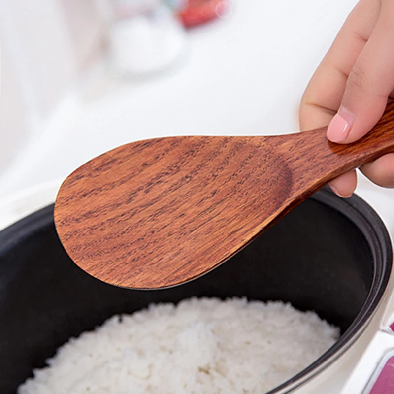 Kitchen Turner Spatula Rice Spoon Long Wooden Turner Pancakes Shovel Wood Rice Paddle Serving Spoon Cooking Utensils (7)
