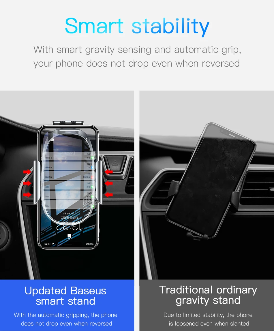 Автомобильный держатель для телефона Baseus с интеллектуальным зондированием для iPhone X XS Max XR samsung Gravity Air Vent, автомобильный держатель, подставка для мобильного телефона
