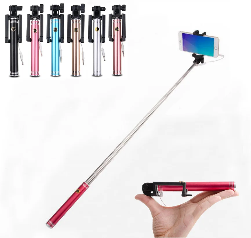 

High quality Portable Extendable Handheld Mini Multicolor Wired Selfie Stick for Iphone samsung Android Smartphone