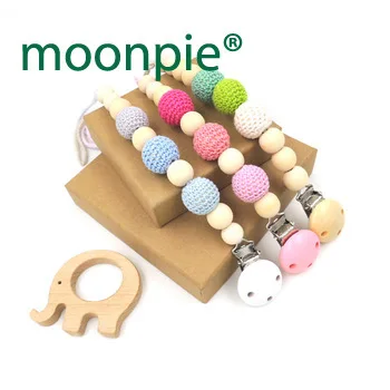 Set of 3 pink blue green baby toy pacifier clip + one elephant teether dummy holder natural color baby girl gift NT179