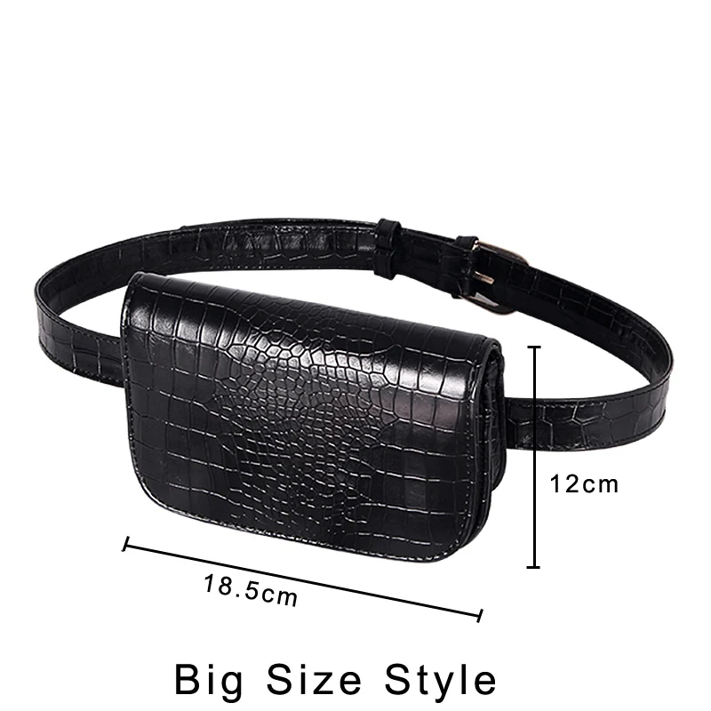 Роскошная Брендовая женская сумка на пояс с узором «крокодиловая кожа» из искусственной кожи, подходит для телефона 5,5 дюймов, забавные сумки для женщин, кошелек на ремне для путешествий - Цвет: black big