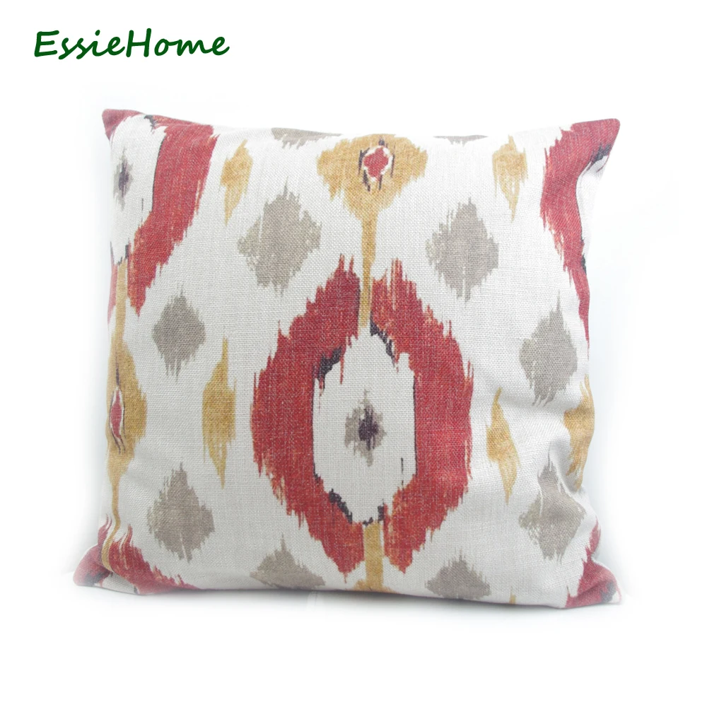 

ESSIE HOME Cushion Cover High-End Digital Print Red Ikat Pattern Pillow Case For Sofa Vintage