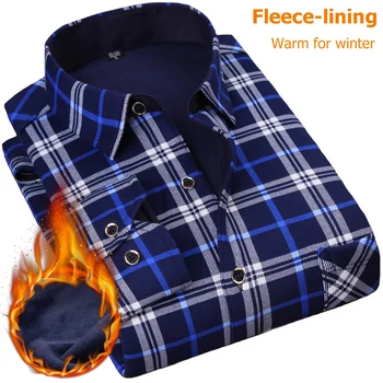 

NIGRITY New Men's Long Sleeve Plaid Warm Thick Fleece Lining Shirt Fashion Soft Casual Flannel Shirt Comfortable Plus Size L-4XL