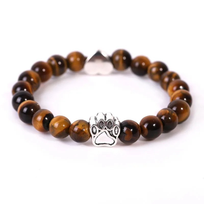

2019 Natural Tiger Eye Stone Bracelet Women Animal Paw Cat Dog Paw Bracelet Men Jewelry Gift For Him Gift For Her Pulseira MY12