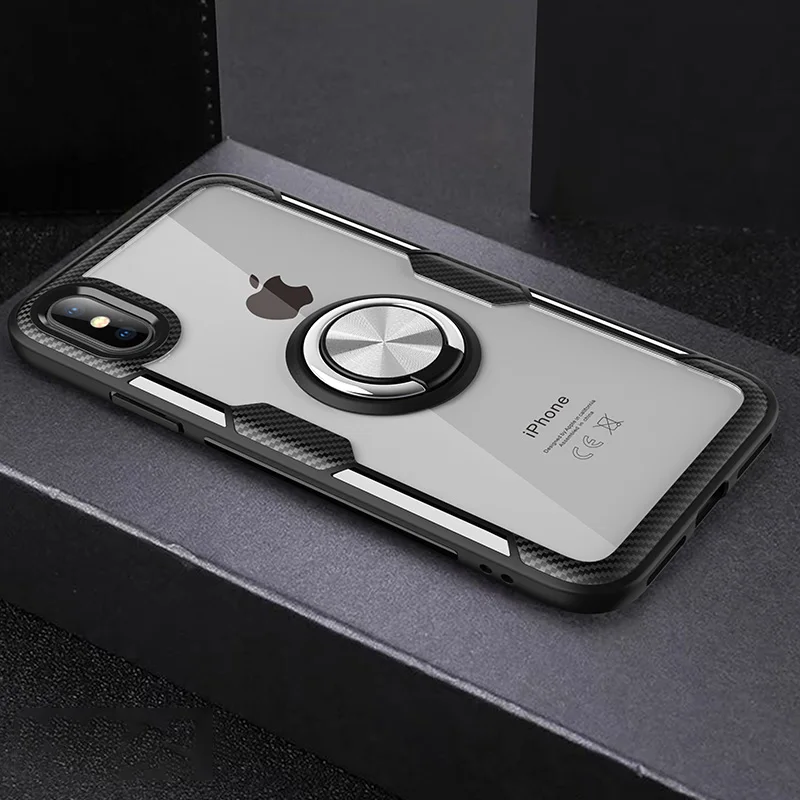 ZNP Luxury Magnetic Ring Stand Phone Case For iPhone 6 6s 7 8 Plus X Holder Full Cover Cases For iPhone X XS Max XR Case Shell - Цвет: Black-Silver Ring