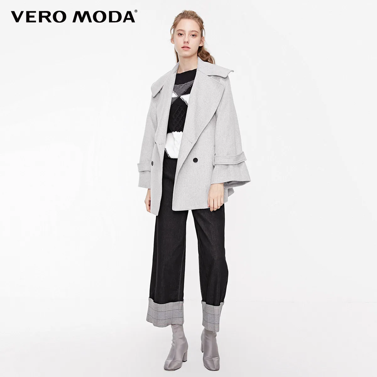 Vero Moda пальто женское новое шерстяное с отворотами и пуговицами регулируемыми