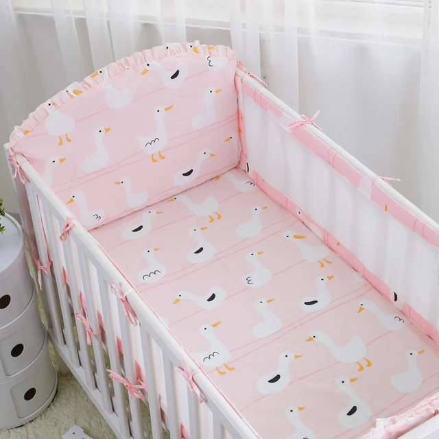 5pcs set kawaii little swan breathable crib linens air mesh bumpers breathable crib sheet